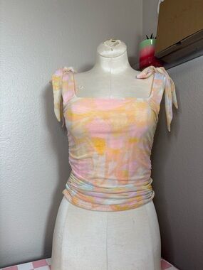 Free People Pastel Tie-Dye Square Neck Tie-Strap Tank